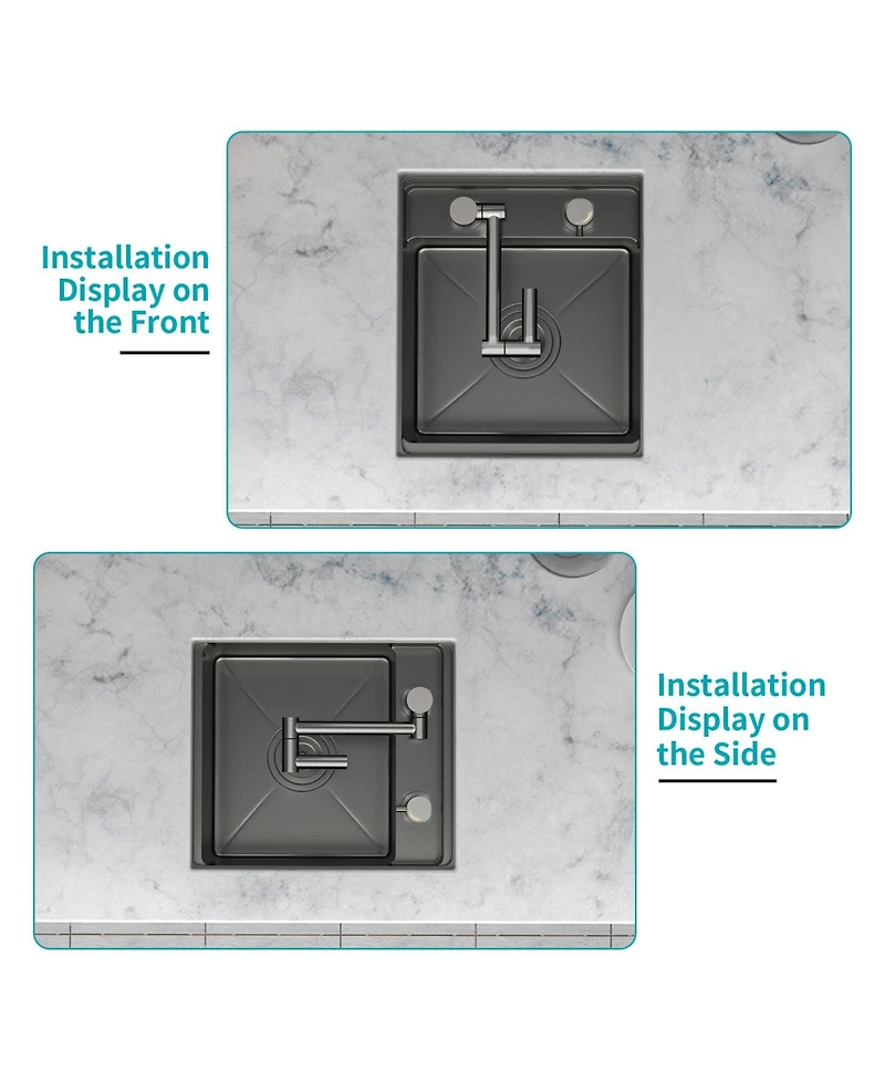 flynama 15x17x9inch Undermount Bar Sink with Folding Faucet Single Bowl 16 Gauge Gunmetal Black