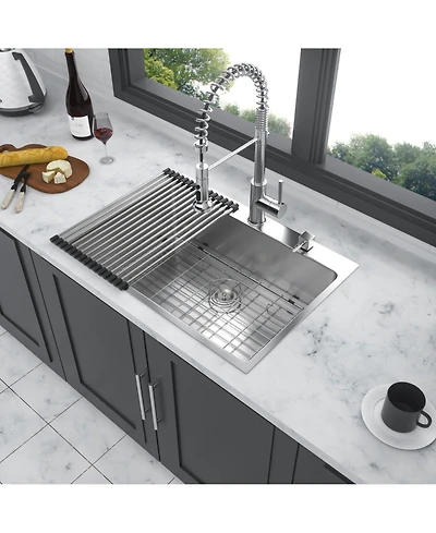 flynama 30x22x10 Inch Drop In Single Bowl Topmount Kitchen Sink 16 Gauge T304 Stainless Steel With Dish Grid Drain Assembly Drying Rack