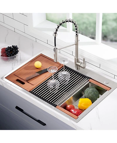 flynama 28x22inch Stainless Steel Workstation Sink Drop In Single Bowl 18 Gauge with Accessories