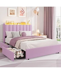 gaomon Led Twin Xl Bed Frame with Storage Headboard, Boucle Upholstered Kids 2 Drawers