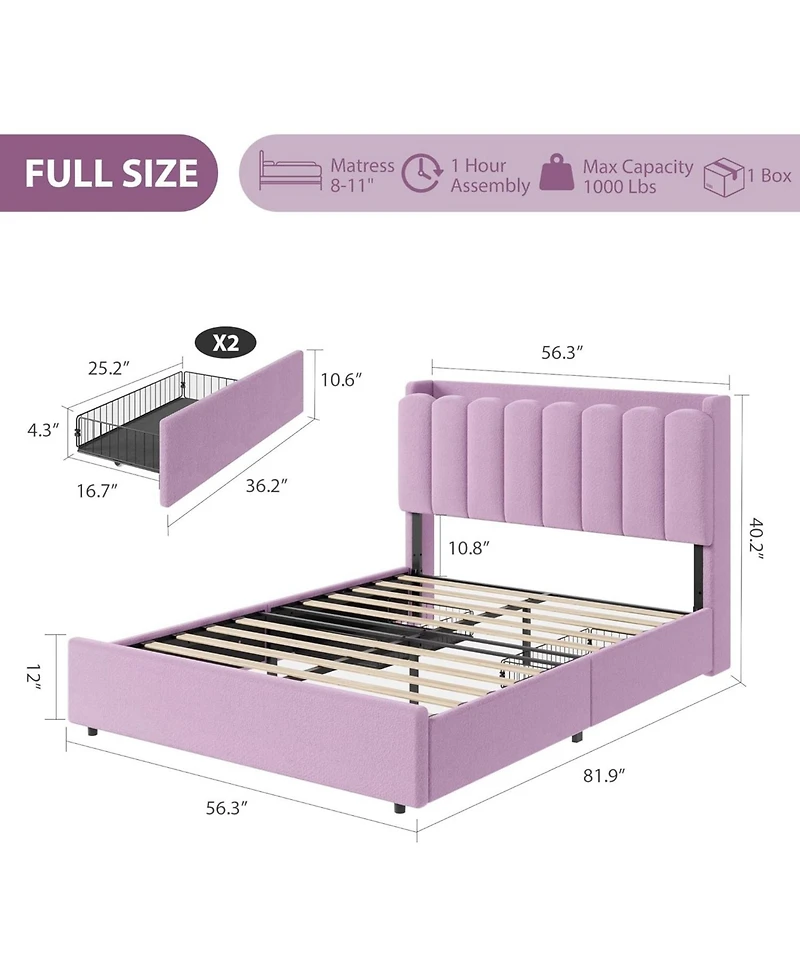 gaomon Led Twin Xl Bed Frame with Storage Headboard, Boucle Upholstered Kids 2 Drawers