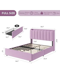 gaomon Led Twin Xl Bed Frame with Storage Headboard, Boucle Upholstered Kids 2 Drawers