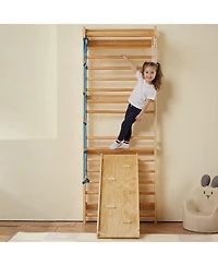 Mecale Swedish Ladder Wall Gym, 5-in-1 Indoor Climbing Set w/ Pull-Up Bar, Rings, Rope Ladder & Slide Board