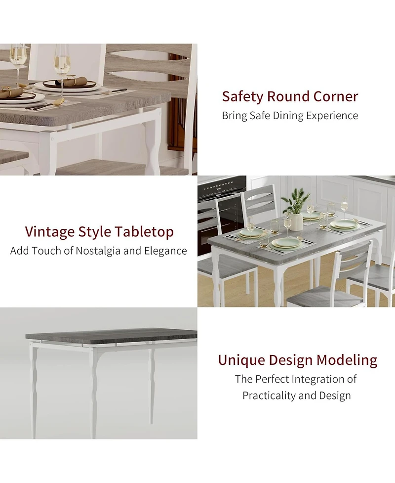 gaomon 5 Piecs Dining Table Set, Farmhouse Style and Chairs Set for 4, Room Kitchen Apartment, Modern Sturdy