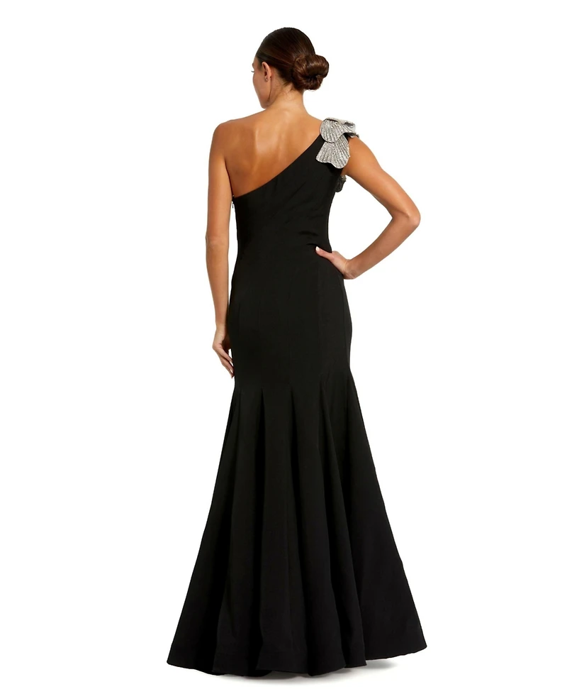 Mac Duggal Petite Crepe One Shoulder Gown With Flower Detail