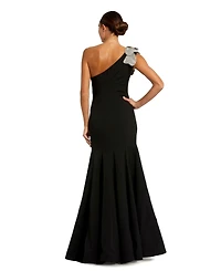 Mac Duggal Petite Crepe One Shoulder Gown With Flower Detail