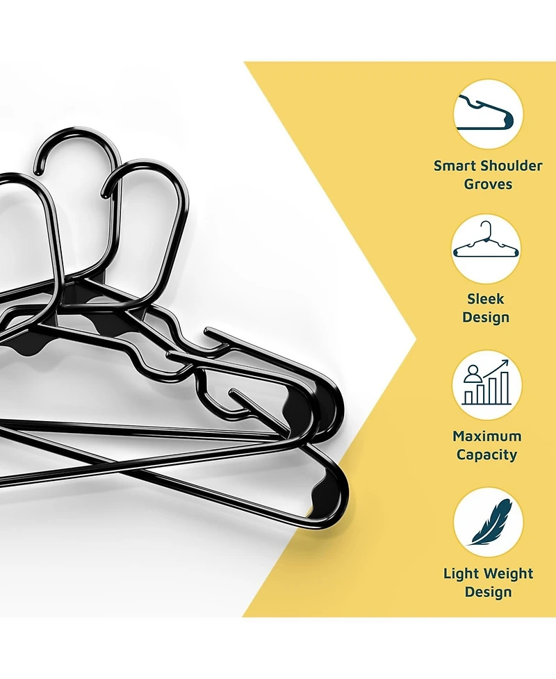 Lifemaster Kids Plastic Hangers, Black, 11.6", with shoulder notches, space-saving, hold 5 lbs, ideal for baby, toddler & kids clothes