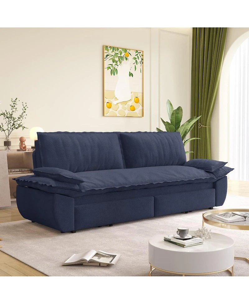 Maison Boucle Corduroy Queen Sleeper Sofa Bed with Pull-Out for Small Spaces
