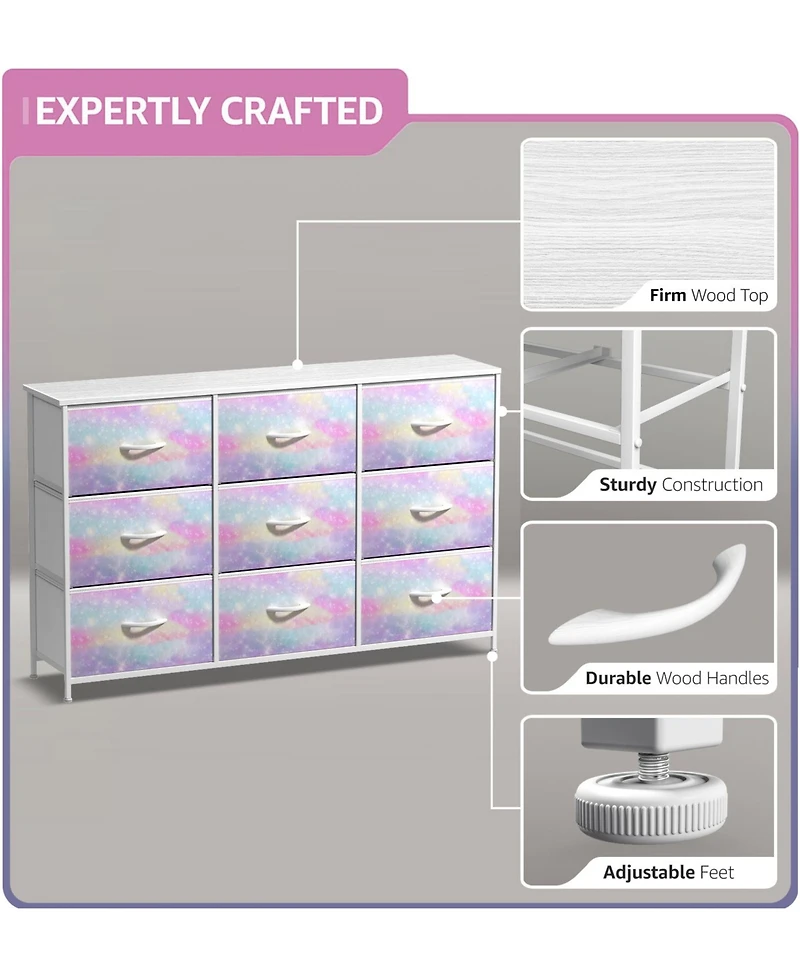 Sorbus 9 Drawers Dresser- Storage Unit with Steel Frame, Wood Top, Fabric Bins