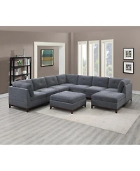 Streamdale Furniture Ash Grey Chenille Fabric Modular Sectional 9pc Set Living Room Furniture Corner Sectional Couch 3x Corner Wedge 4x Armless Chairs