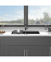 flynama huluwat Black Quartz Composite Kitchen Sink Double Bowl Undermount
