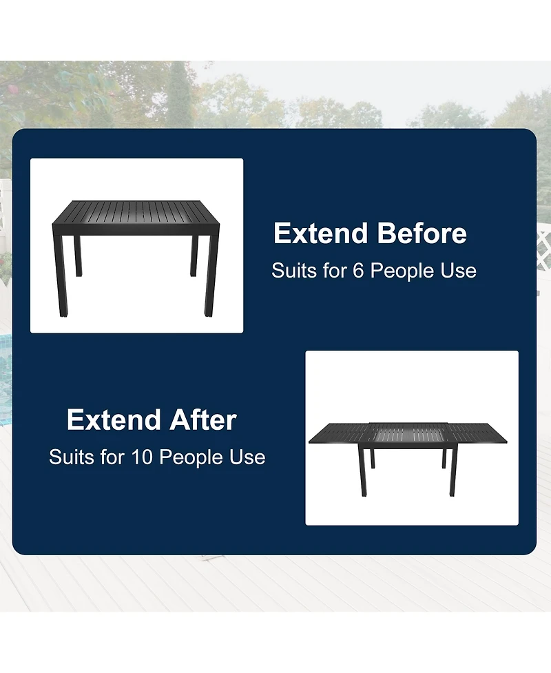 Boyel Living 9-Piece Outdoor Dining Set with Aluminum Extendable Table 53"- 106" and Swivel Dining Chair