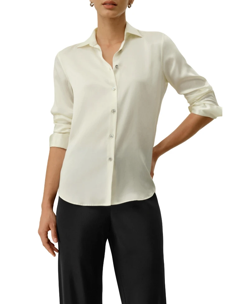 Spread Collar Silk Shirt for Women