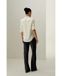 Spread Collar Silk Shirt for Women