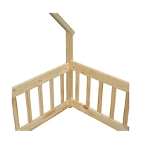 Cesicia Full Wood House Floor Bed with Safety Fence & Roof Frame Play for Kids and Teens