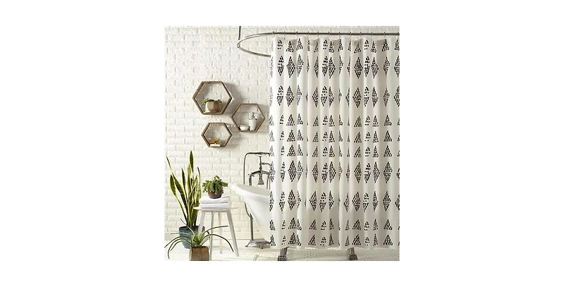 Slickblue 72x72 Cotton Polly Shower Curtain with Black and White Dot Design