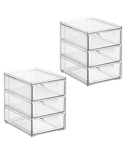 mDesign 3-Drawer Stackable Organizer for Kitchen or Pantry - Set of 2 - Clear