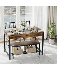 gaomon 4-Piece Dining Table Set for 4 People,Rectangular Kitchen with 2 Chairs & 1 Bench,Double Side Drawers,Perfect Room,Kitchen