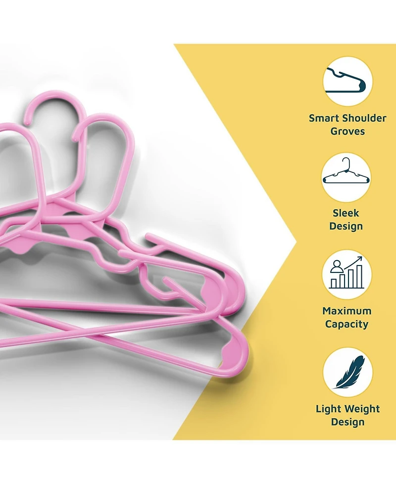 Lifemaster Kids Plastic Hangers, Pink, 11.6", with shoulder notches, space-saving, hold 5 lbs, ideal for baby, toddler & kids clothes, 30-pack.