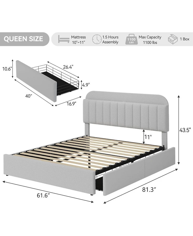 gaomon Queen Size Bed Frame Space Saving, for Living Room