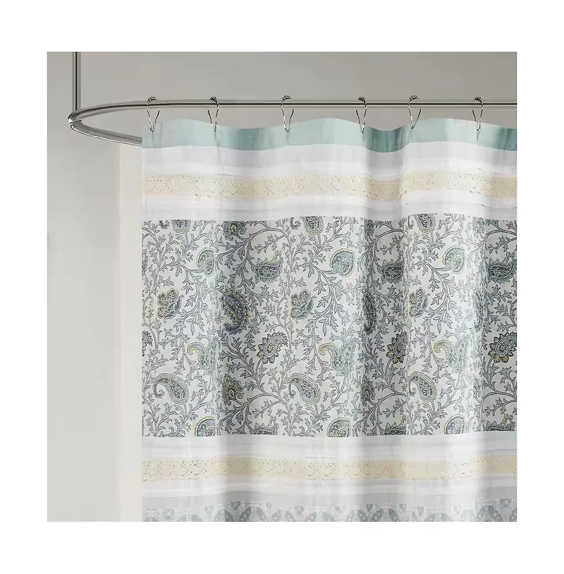 Slickblue 72 x 72-in Cotton Shower Curtain with Teal Blue Grey Cream White Paisley Pattern