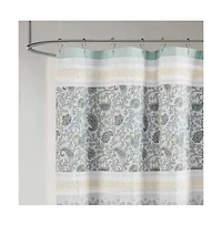 Slickblue 72 x 72-in Cotton Shower Curtain with Teal Blue Grey Cream White Paisley Pattern