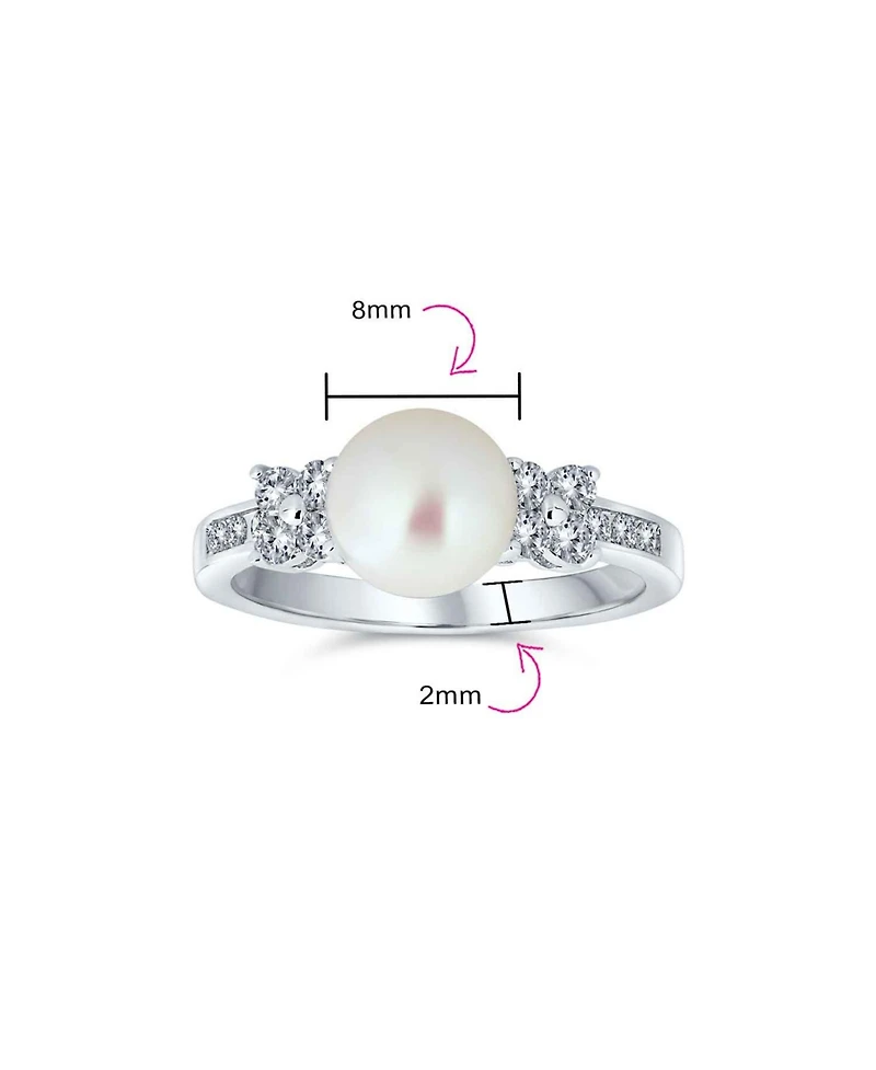 Bling Jewelry Classic White Culture Pearl Cocktail Ring Cz Side Accent Band Silver Plated