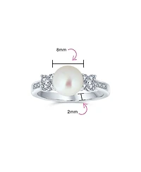 Bling Jewelry Classic White Culture Pearl Cocktail Ring Cz Side Accent Band Silver Plated