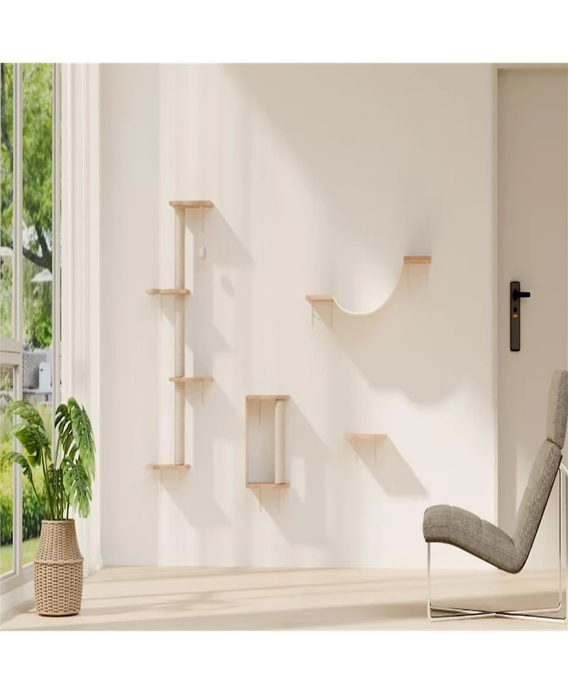 Aostirmotor Wall-mounted Cat Tree in Natural Wood