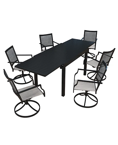 Boyel Living 7-Piece Outdoor Dining Set Aluminum Extendable Table 53"- 106" with Swivel Dining Chair Outdoor Swivel Chairs