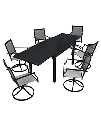 Boyel Living 7-Piece Outdoor Dining Set Aluminum Extendable Table 53"- 106" with Swivel Dining Chair Outdoor Swivel Chairs