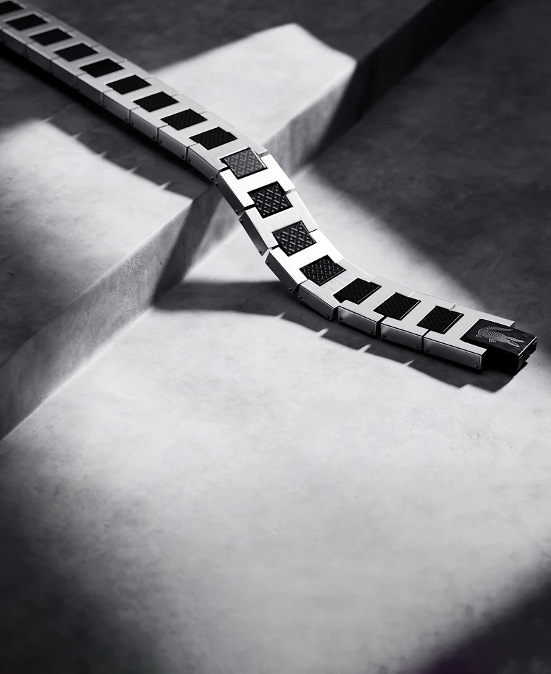 Lacoste Men's Metropole Silver-Tone Stainless Steel Black Ip Bracelet