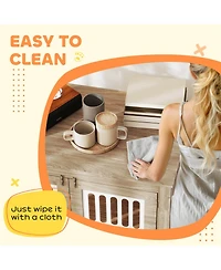 Aostirmotor Dog Crate Furniture with 2 Doors, Adjustable Non-slip Foot Mats in Walnut Brown