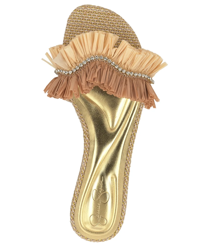 Jessica Simpson Women's Danive Raffia Fringe Flat Slide Sandals