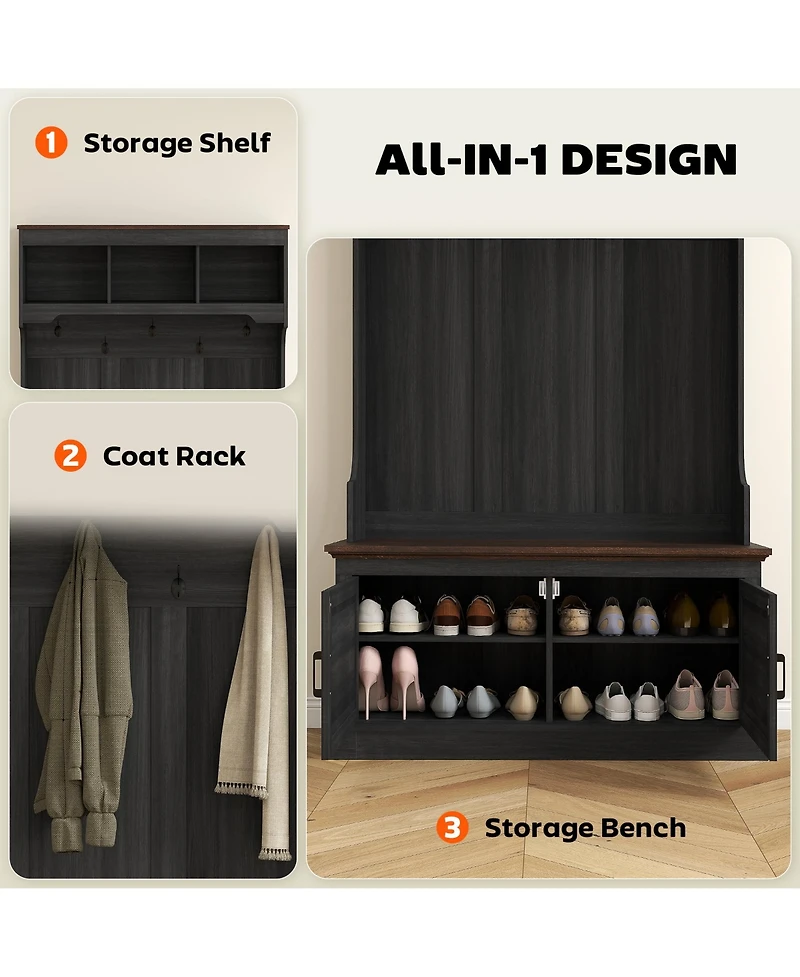 Homcom Hall Tree with Shoe Storage, Coat Rack with Shoe Bench,