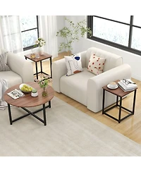 Costway 3 Pcs Coffee Table Set Round and 2 Square End Tables Metal Frame