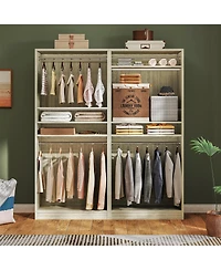 Aheaplus 36" Wooden Closet Organizer with Adjustable Shelves, Freestanding Wardrobe Hanging Rails