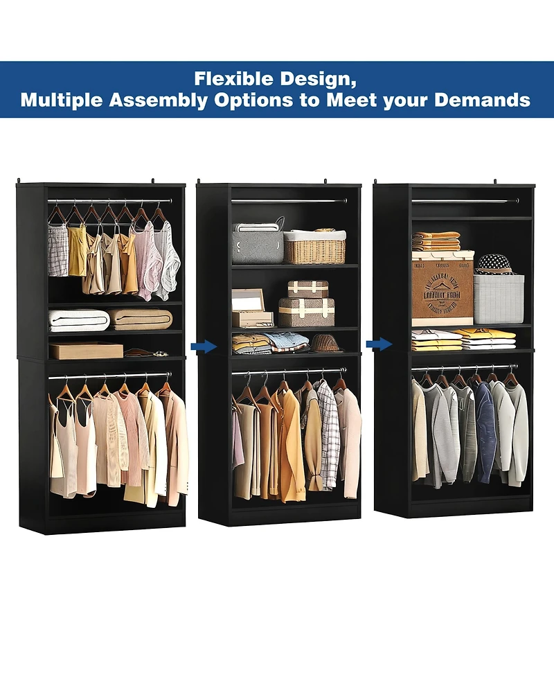 Aheaplus 36" Wooden Closet Organizer with Adjustable Shelves, Freestanding Wardrobe Hanging Rails