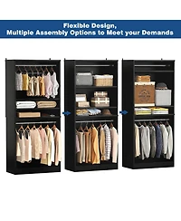 Aheaplus 36" Wooden Closet Organizer with Adjustable Shelves, Freestanding Wardrobe Hanging Rails