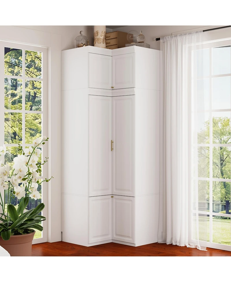 Famapy White Wood 6-Door Corner Wardrobe Armoires with Storage Shelves