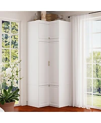 Famapy White Wood 6-Door Corner Wardrobe Armoires with Storage Shelves