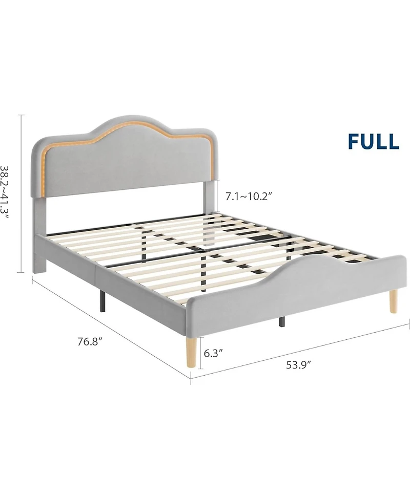 Gaomon Size Velvet Led Bed Frame with Adjustable Headboard, Princess Platform Bedframe for Kids/Girls, No Box Spring Needed