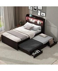 Boyel Living Twin Xl Platform Bed with Storage Led Headboard, Charging Station, Trundle and 2 Drawers