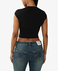 True Religion Women's Short Sleeve Distressed Buddha T-Shirt