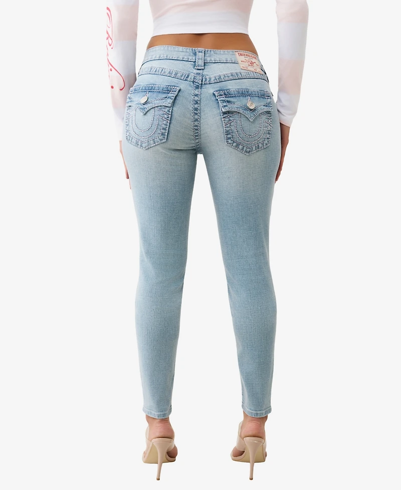 True Religion Women's Jennie Mid Rise Skinny Big T Flap Jeans