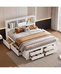 Boyel Living King Size Platform Bed with Storage Headboard and 8 Drawers