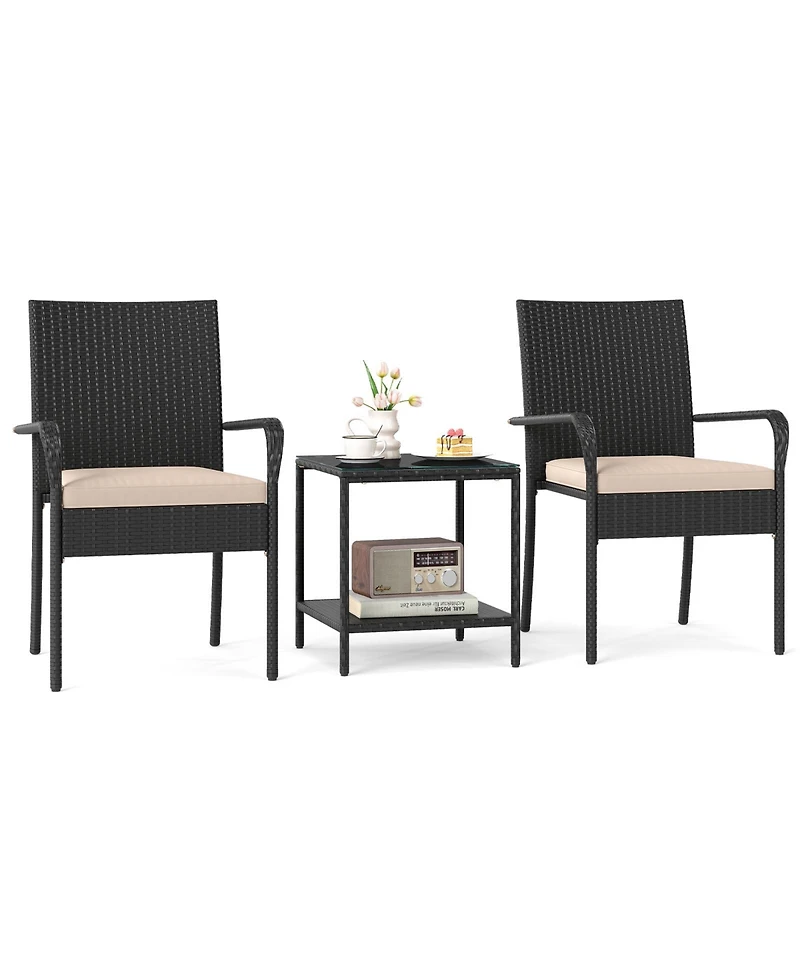 Slickblue 3PCS Patio Set with Cushions and Glass Table for Outdoor Use
