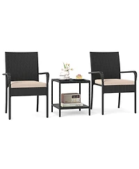 Slickblue 3PCS Patio Set with Cushions and Glass Table for Outdoor Use