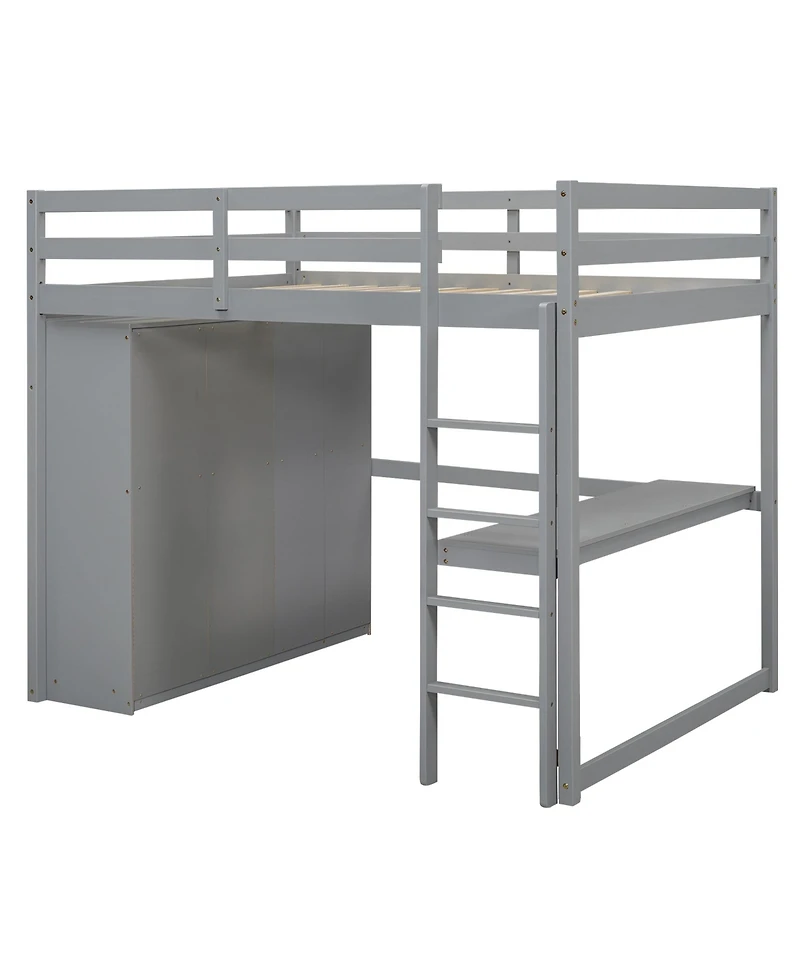 Boyel Living Wood Full Loft Bed with Built-in Wardrobe, Desk, Storage Shelves and Drawers