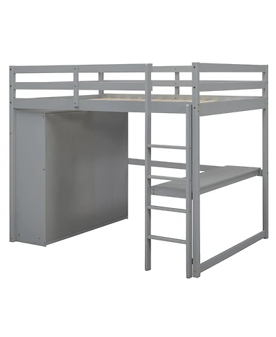 Boyel Living Wood Full Loft Bed with Built-in Wardrobe, Desk, Storage Shelves and Drawers